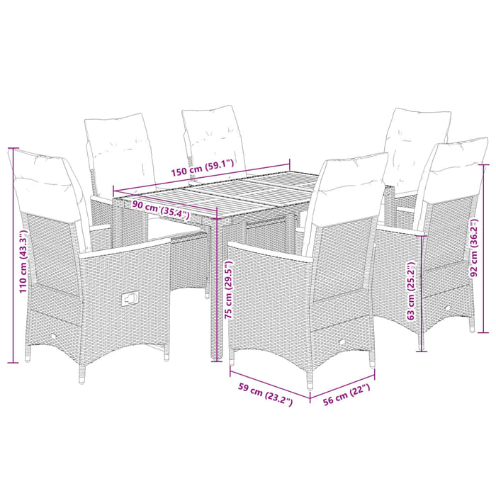Set mobilier de grădină cu perne, 7 piese, gri, poliratan WALTI