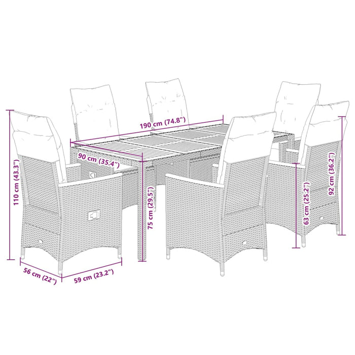 Set mobilier de grădină cu perne, 7 piese, gri, poliratan WALTI