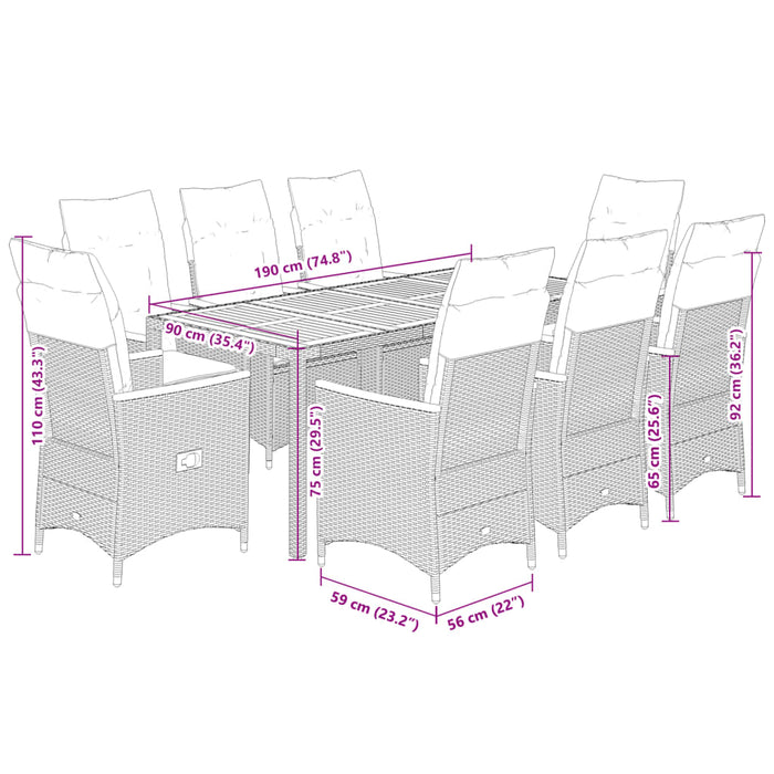 Set mobilier grădină cu perne, 9 piese, gri, poliratan - WALTI WALTI