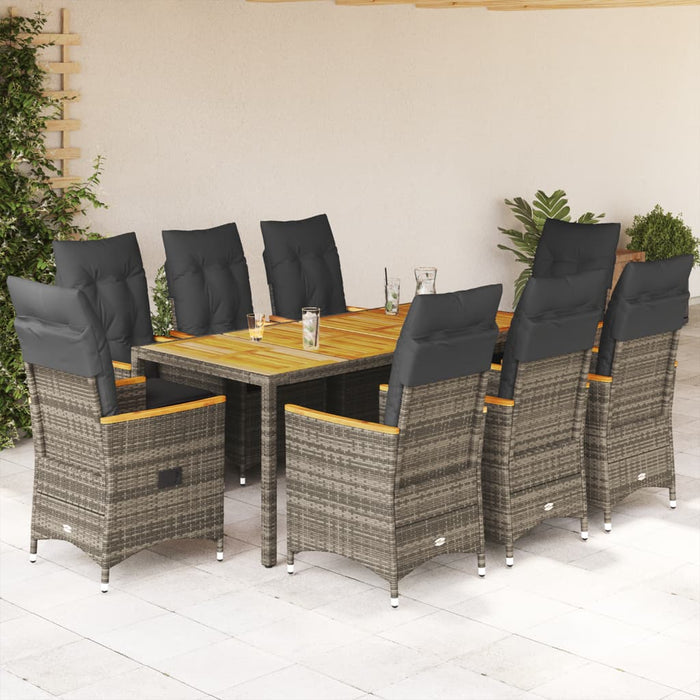 Set mobilier grădină cu perne, 9 piese, gri, poliratan - WALTI WALTI