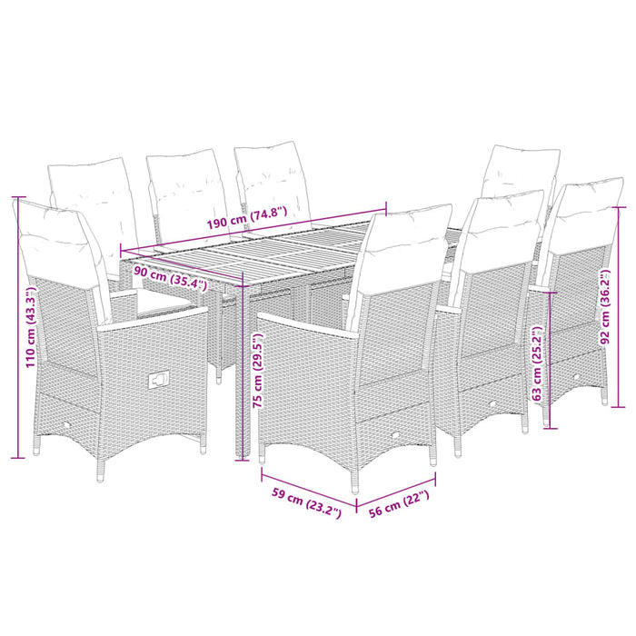 Set mobilier grădină cu perne, 9 piese, gri, poliratan - WALTI WALTI