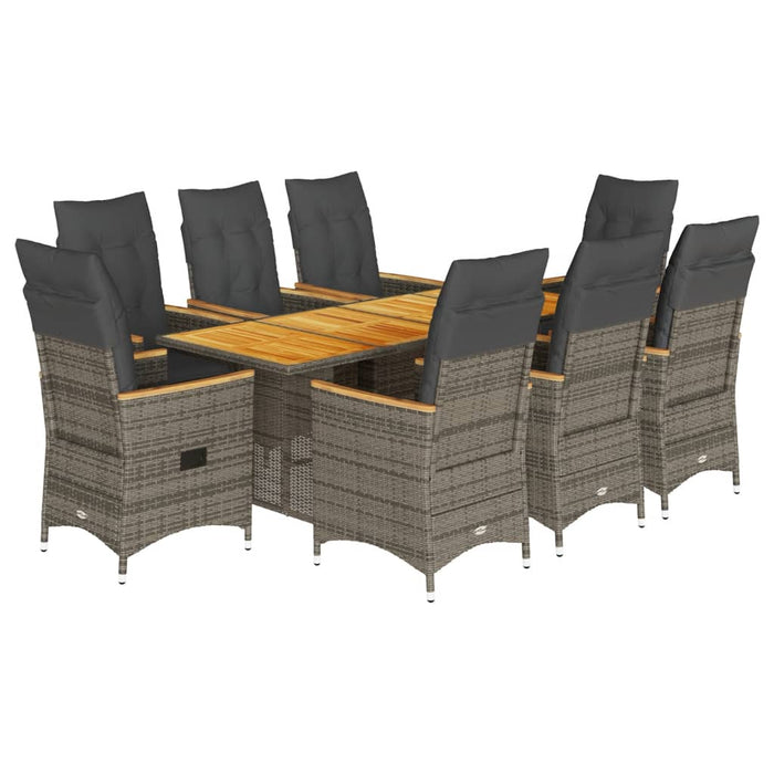 Set mobilier grădină cu perne, 9 piese, gri, poliratan - WALTI WALTI