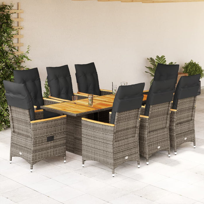 Set mobilier grădină cu perne, 9 piese, gri, poliratan - WALTI WALTI