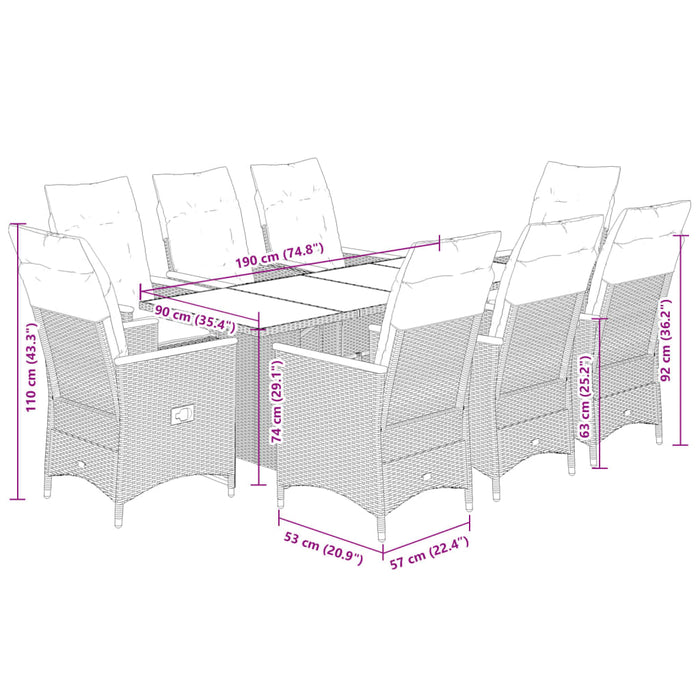 Set mobilier grădină cu perne, 9 piese, gri, poliratan - WALTI WALTI