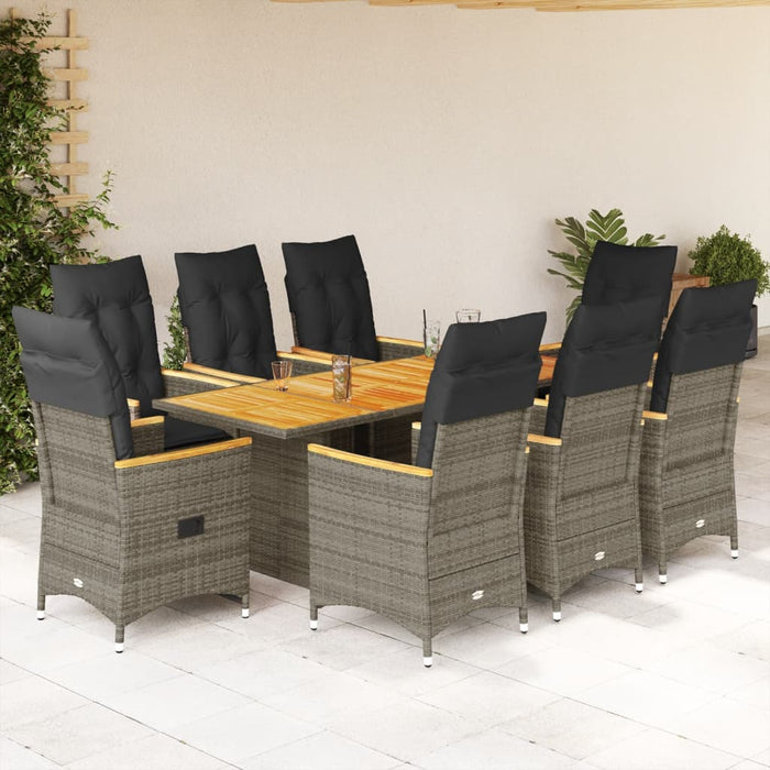 Set mobilier grădină cu perne, 9 piese, gri, poliratan - WALTI WALTI