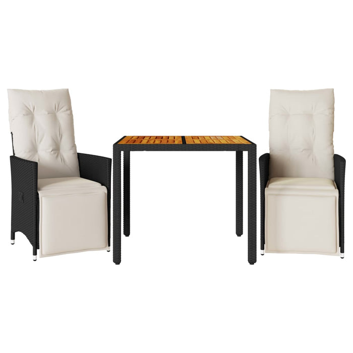 Set bistro cu perne, 3 piese, negru, poliratan - WALTI WALTI