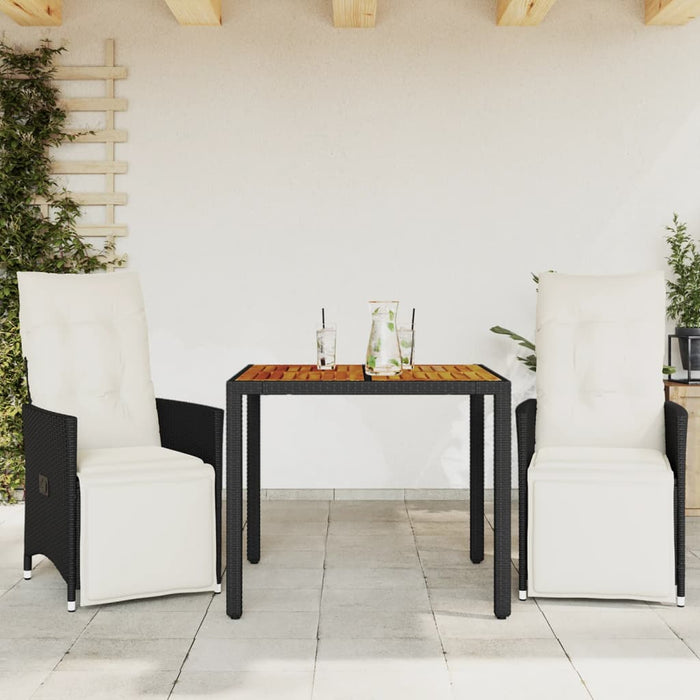 Set bistro cu perne, 3 piese, negru, poliratan - WALTI WALTI