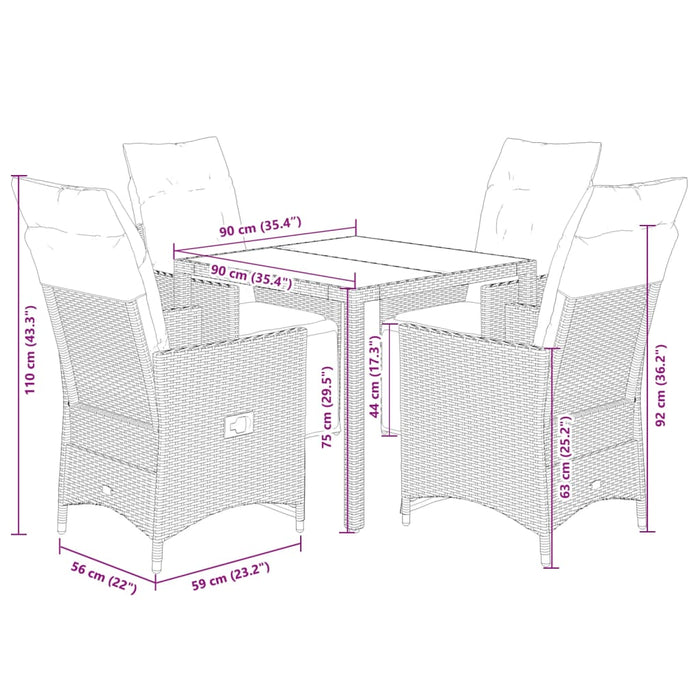 Set mobilier de grădină cu perne, 5 piese, negru, poliratan - WALTI WALTI