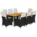 Set mobilier de grădină cu perne, 9 piese, negru, poliratan - WALTI WALTI