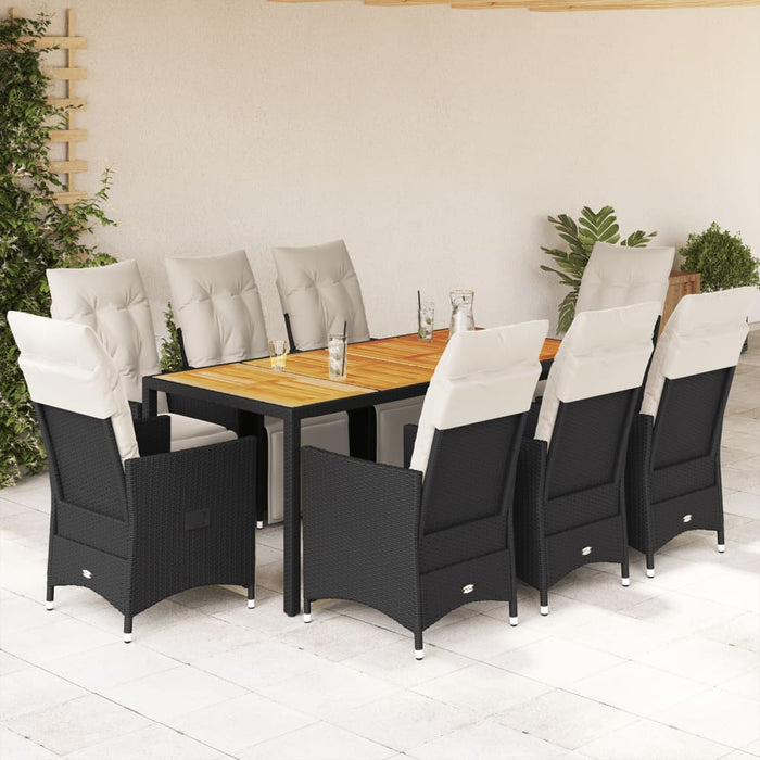 Set mobilier de grădină cu perne, 9 piese, negru, poliratan - WALTI WALTI