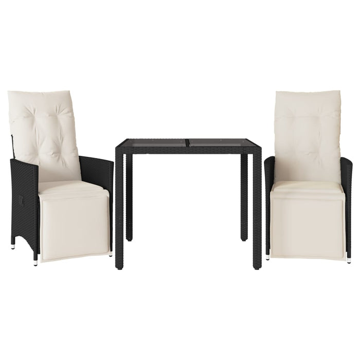 Set bistro cu perne, 3 piese, negru, poliratan - WALTI WALTI