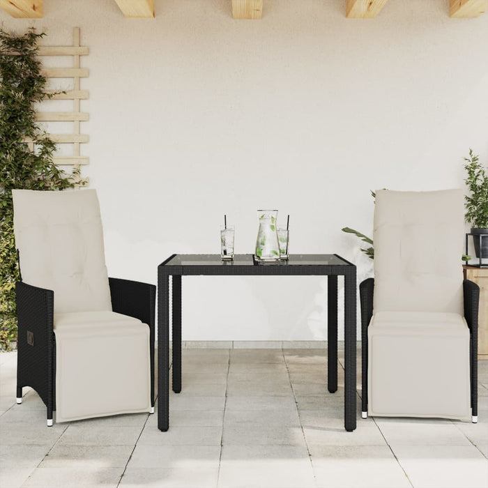 Set bistro cu perne, 3 piese, negru, poliratan - WALTI WALTI