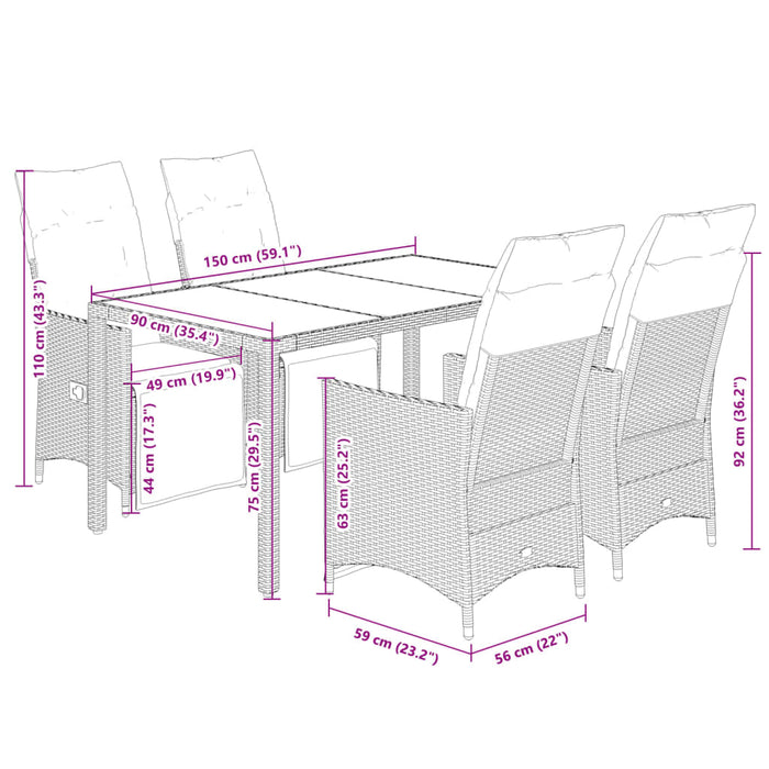 Set mobilier de grădină cu perne, 5 piese, negru, poliratan - WALTI WALTI