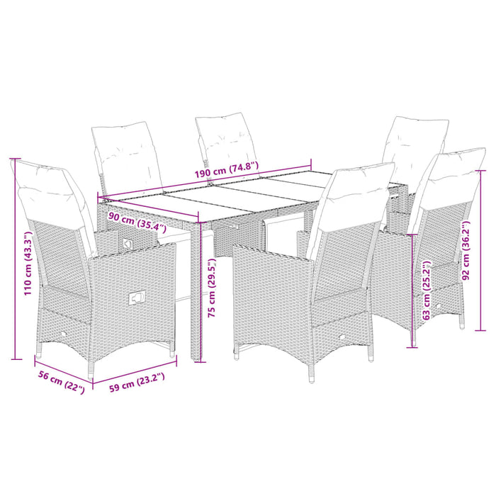 Set mobilier de grădină cu perne, 7 piese, negru, poliratan - WALTI WALTI