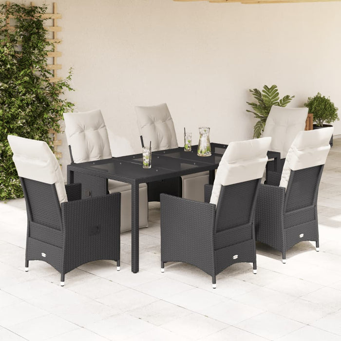 Set mobilier de grădină cu perne, 7 piese, negru, poliratan - WALTI WALTI