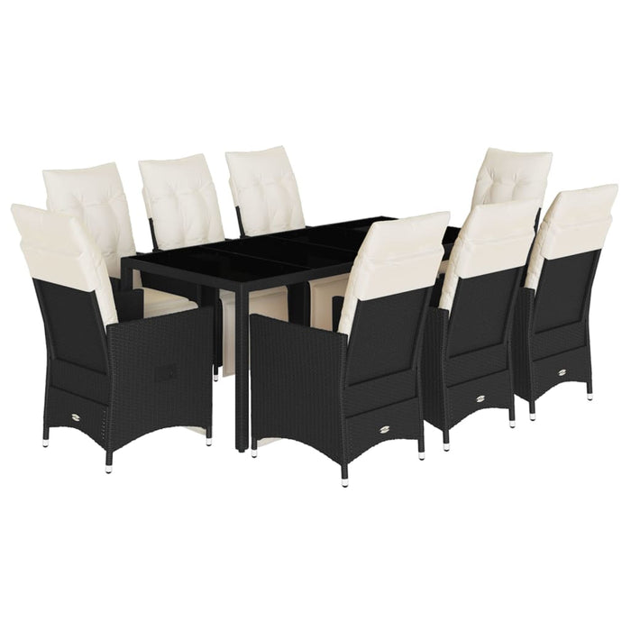 Set mobilier de grădină cu perne, 9 piese, negru, poliratan - WALTI WALTI