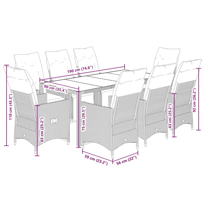 Set mobilier de grădină cu perne, 9 piese, negru, poliratan - WALTI WALTI