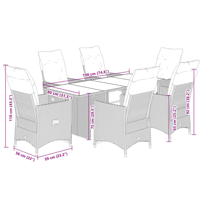 Set mobilier de grădină cu perne, 7 piese, negru, poliratan - WALTI WALTI
