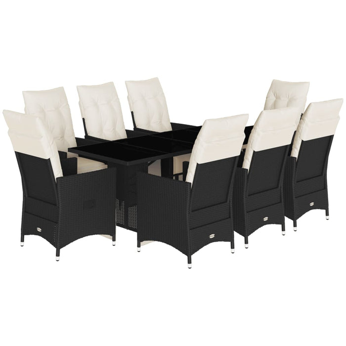 Set mobilier de grădină cu perne, 9 piese, negru, poliratan - WALTI WALTI