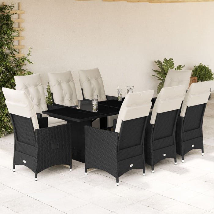 Set mobilier de grădină cu perne, 9 piese, negru, poliratan - WALTI WALTI