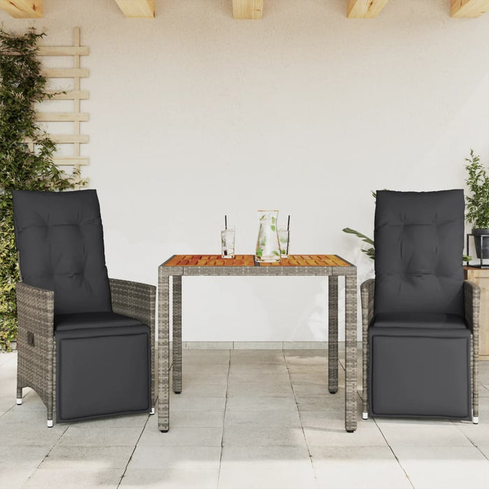 Set bistro de grădină cu perne, 3 piese, gri, poliratan - WALTI WALTI