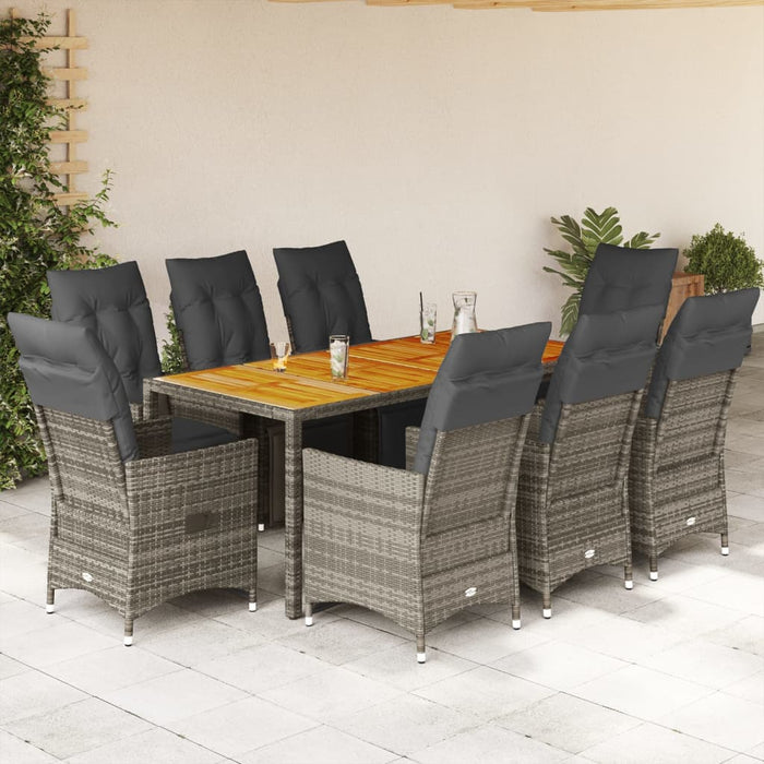 Set bistro de grădină cu perne, 9 piese, gri, poliratan - WALTI WALTI