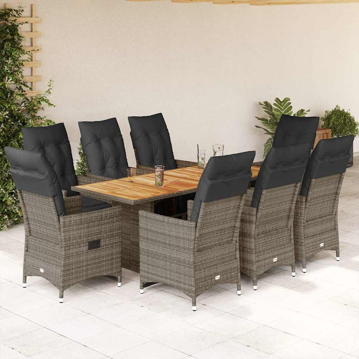 Set bistro de grădină cu perne, 9 piese, gri, poliratan - WALTI WALTI