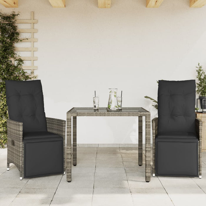 Set bistro de grădină cu perne, 3 piese, gri, poliratan - WALTI WALTI