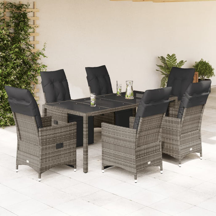 Set bistro de grădină cu perne, 7 piese, gri, poliratan - WALTI WALTI