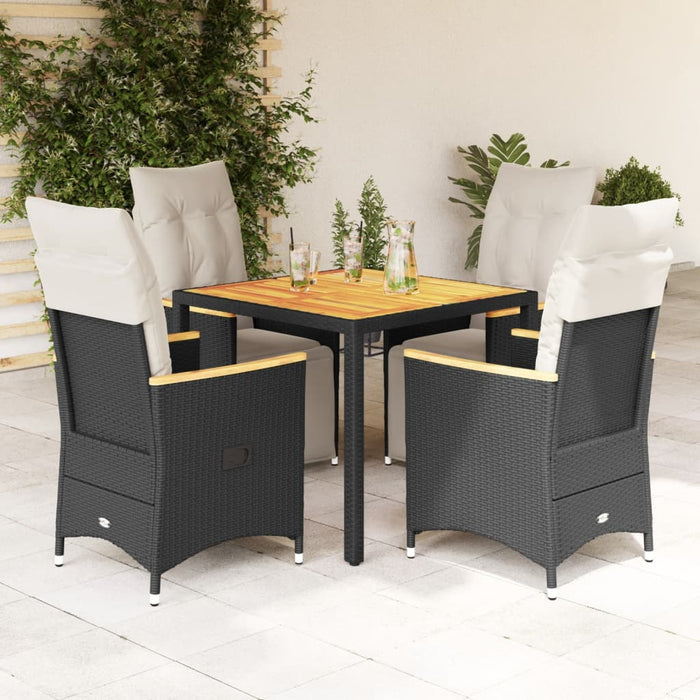 Set bistro de grădină cu perne, 5 piese, negru, poliratan - WALTI WALTI