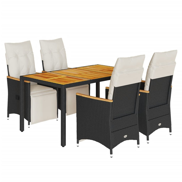 Set bistro de grădină cu perne, 5 piese, negru, poliratan - WALTI WALTI