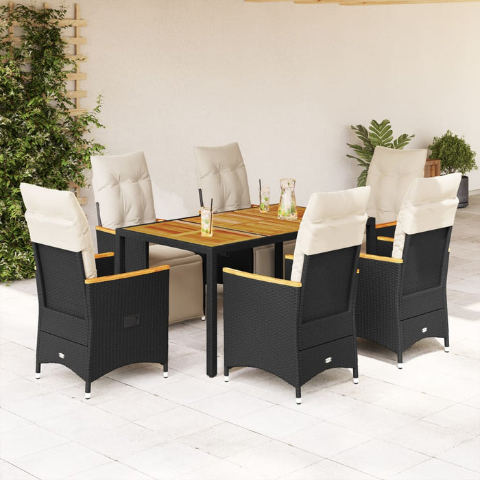 Set bistro de grădină, 7 piese, cu perne, negru, poliratan - WALTI WALTI