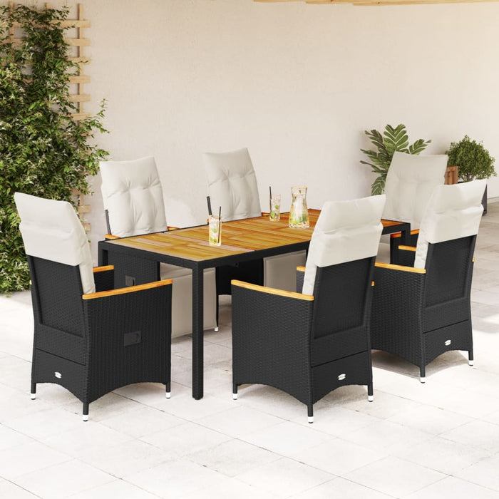 Set bistro de grădină, 7 piese, cu perne, negru, poliratan - WALTI WALTI