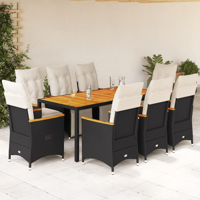 Set bistro de grădină, 9 piese, cu perne, negru, poliratan - WALTI WALTI