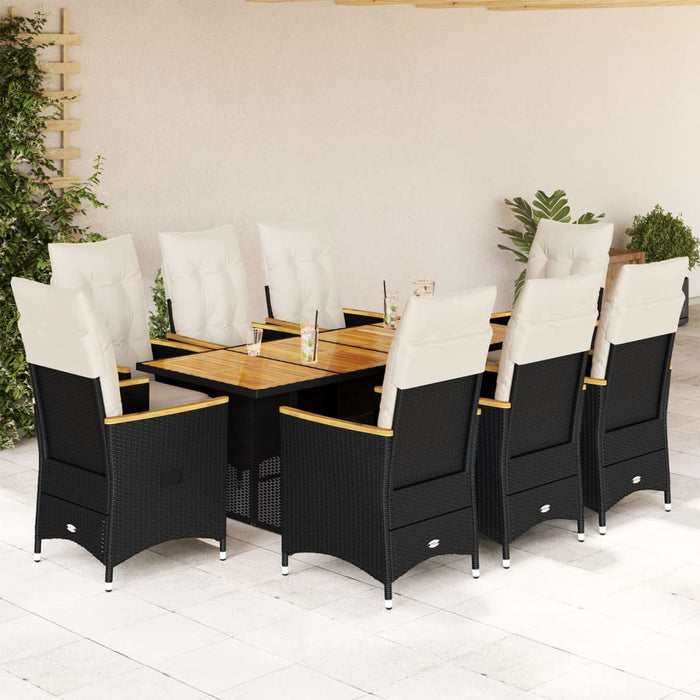Set bistro de grădină, 9 piese, cu perne, negru, poliratan - WALTI WALTI