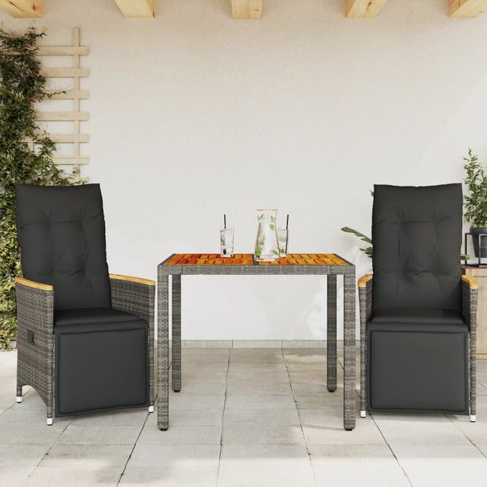 Set bistro de grădină cu perne, 3 piese, gri, poliratan - WALTI WALTI