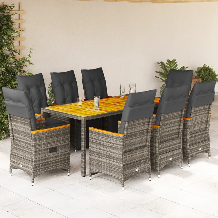 Set bistro de grădină cu perne, 9 piese, gri, poliratan - WALTI WALTI