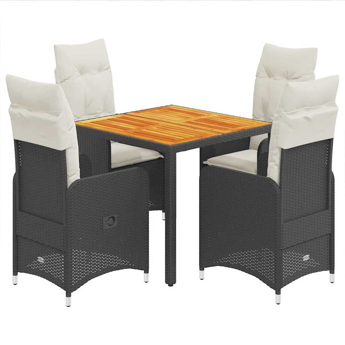 Set bistro de grădină cu perne, 5 piese, negru, poliratan - WALTI WALTI