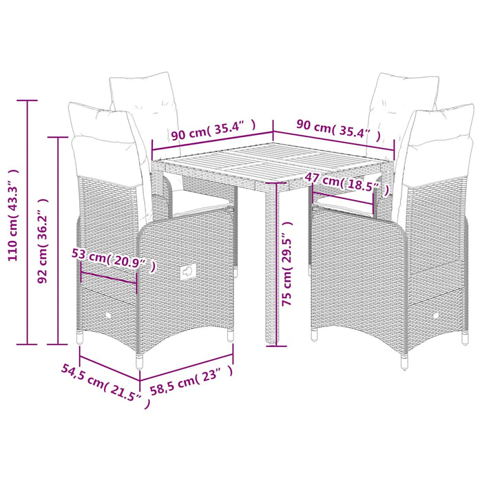 Set bistro de grădină cu perne, 5 piese, negru, poliratan - WALTI WALTI