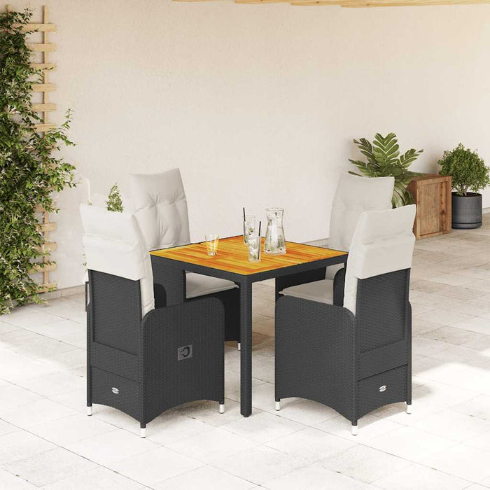Set bistro de grădină cu perne, 5 piese, negru, poliratan - WALTI WALTI