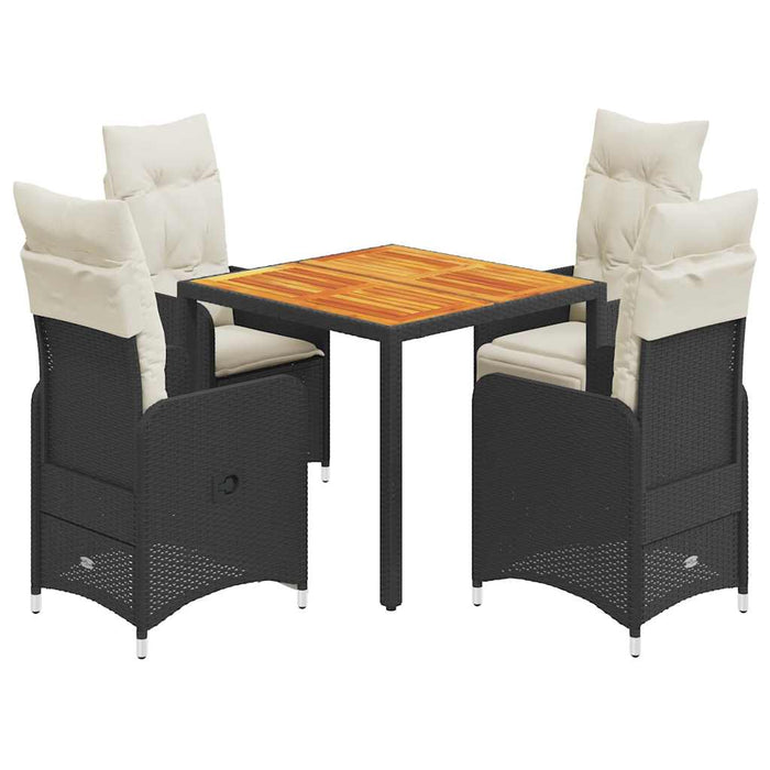 Set bistro de grădină cu perne, 5 piese, negru, poliratan - WALTI WALTI