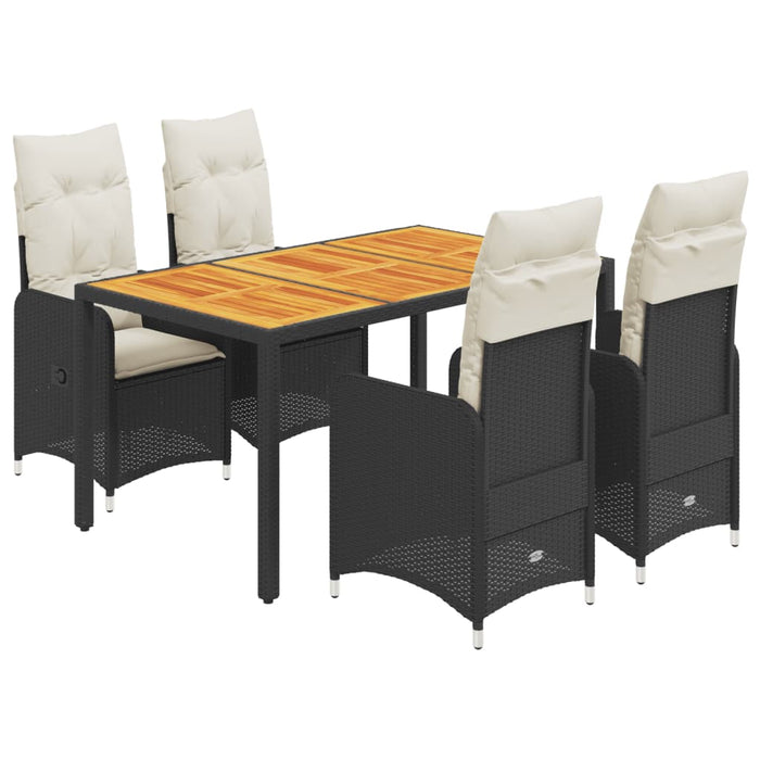 Set bistro de grădină cu perne, 5 piese, negru, poliratan - WALTI WALTI