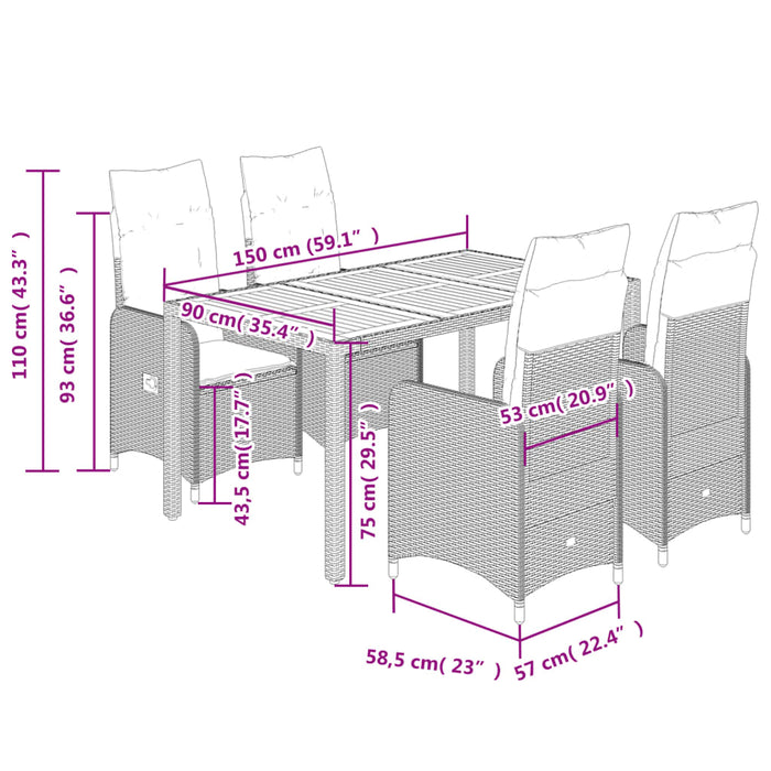 Set bistro de grădină cu perne, 5 piese, negru, poliratan - WALTI WALTI