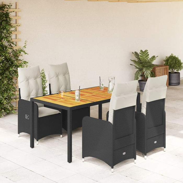 Set bistro de grădină cu perne, 5 piese, negru, poliratan - WALTI WALTI