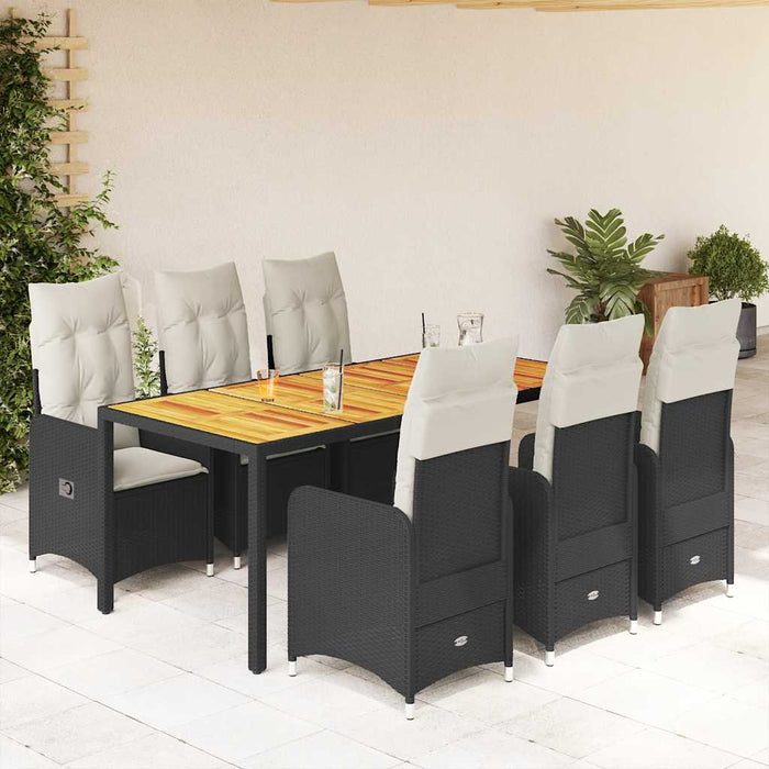 Set bistro de grădină, 7 piese, cu perne, negru, poliratan - WALTI WALTI