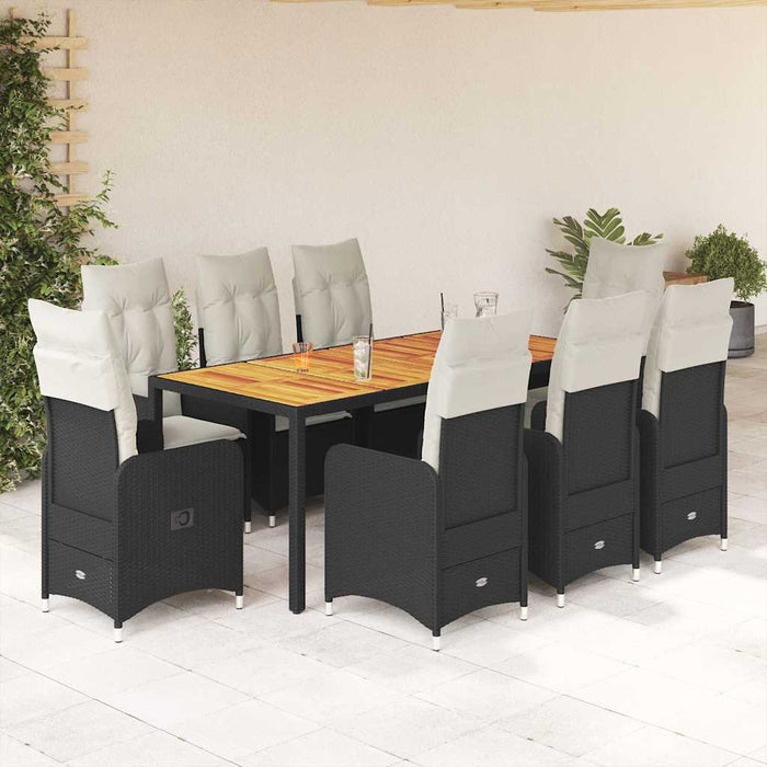 Set bistro de grădină, 9 piese, cu perne, negru, poliratan - WALTI WALTI