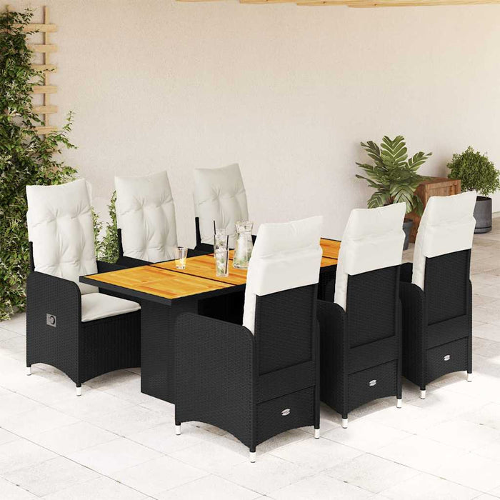 Set bistro de grădină, 7 piese, cu perne, negru, poliratan - WALTI WALTI