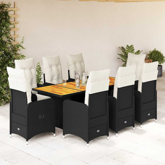 Set bistro de grădină, 9 piese, cu perne, negru, poliratan - WALTI WALTI