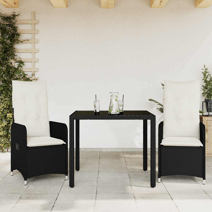 Set bistro de grădină cu perne, 3 piese, negru, poliratan - WALTI WALTI