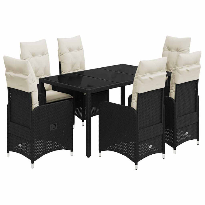Set bistro de grădină, 7 piese, cu perne, negru, poliratan - WALTI WALTI